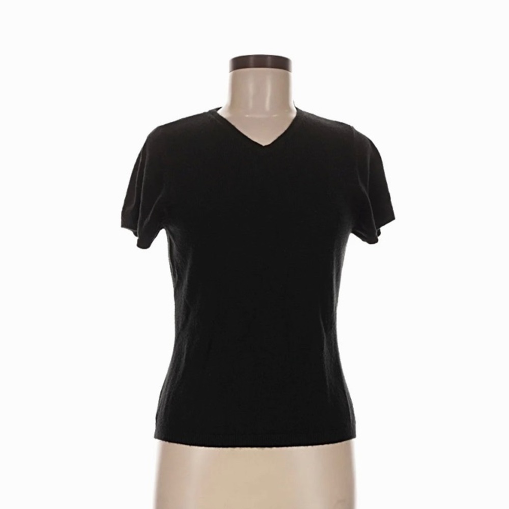 Black V-Neck Short Sleeve Sweater 100% Cotton